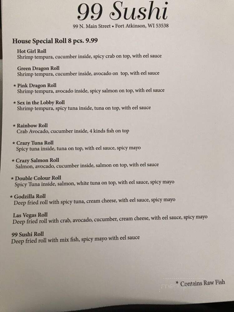 99 Sushi - Fort Atkinson, WI menu_pic