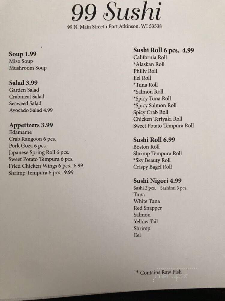 99 Sushi - Fort Atkinson, WI menu_pic