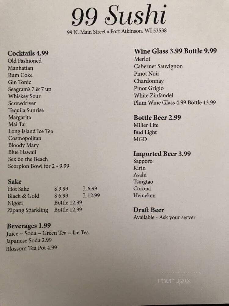 99 Sushi - Fort Atkinson, WI menu_pic