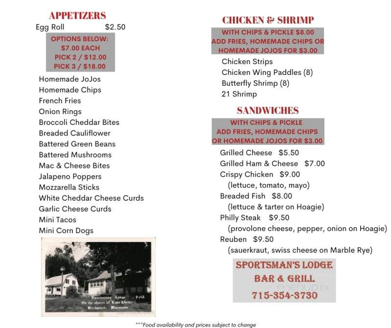 Sportsman's Lodge Bar & Grill - Birchwood, WI menu_pic