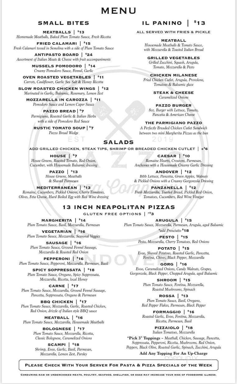 Pazzo Pizza - Andover, MA menu_pic