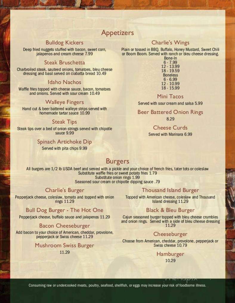 Charlie's Sports Bar & Grill - Becker, MN menu_pic