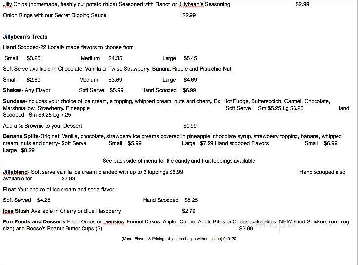 Jillybean's Ice Cream & Treats - Dunedin, FL menu_pic