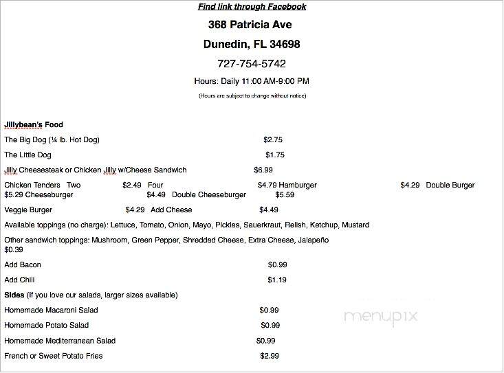 Jillybean's Ice Cream & Treats - Dunedin, FL menu_pic