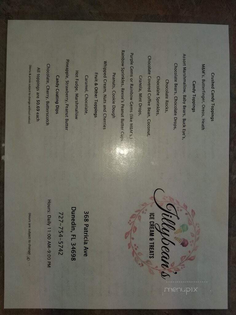 Jillybean's Ice Cream & Treats - Dunedin, FL menu_pic