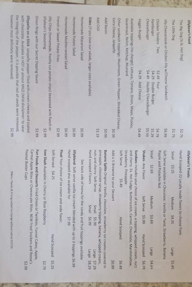 Jillybean's Ice Cream & Treats - Dunedin, FL menu_pic