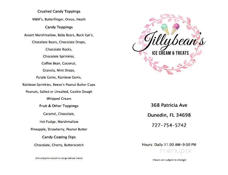 Jillybean's Ice Cream & Treats - Dunedin, FL menu_pic