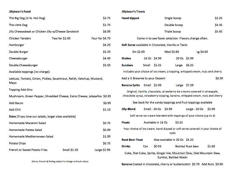 Jillybean's Ice Cream & Treats - Dunedin, FL menu_pic
