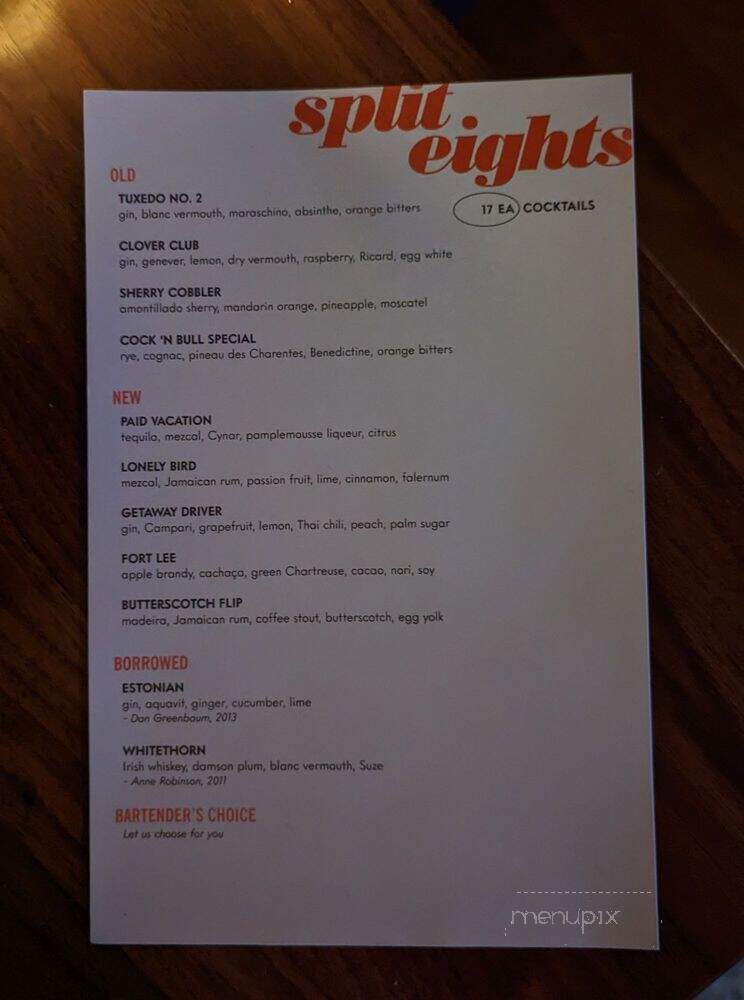 Split Eights - New York, NY menu_pic