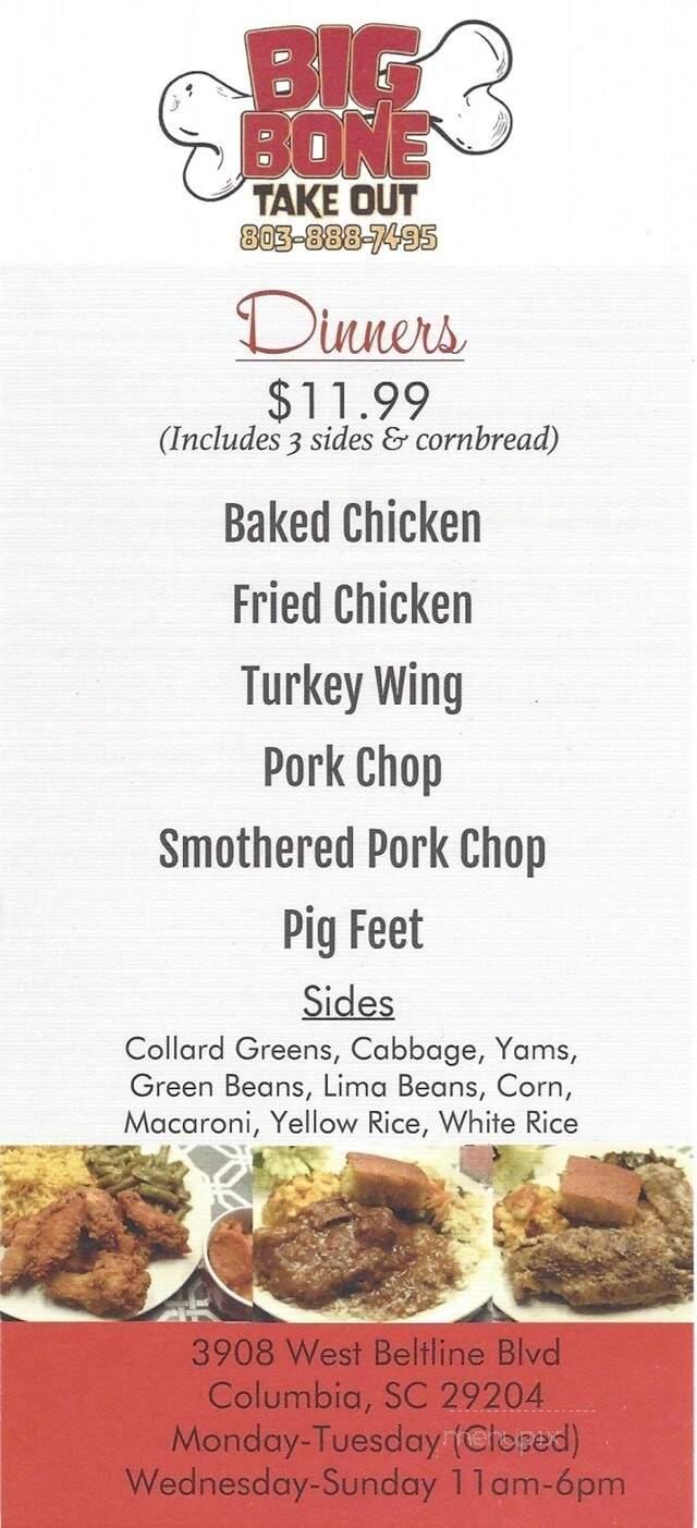 Big Bone Take Out - Columbia, SC menu_pic