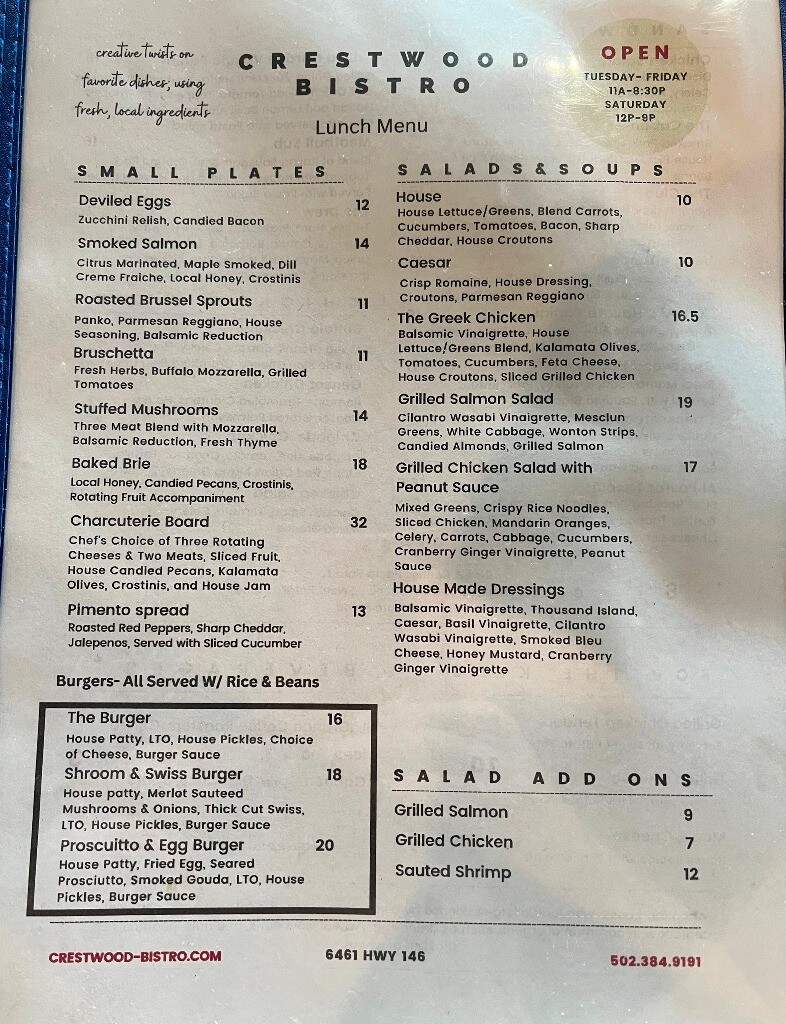 Crestwood Bistro - Crestwood, KY menu_pic