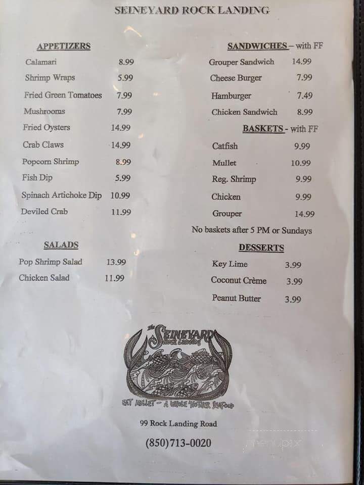 Seinyard Rock Landing - Panacea, FL menu_pic