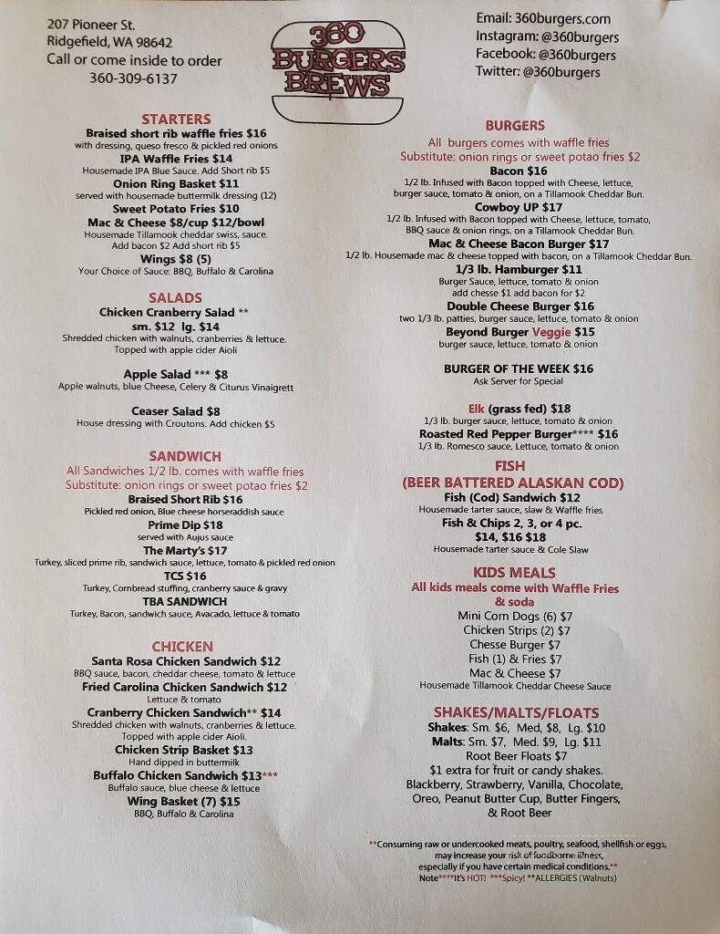 Stonewood Bar and Grill - Vancouver, WA menu_pic