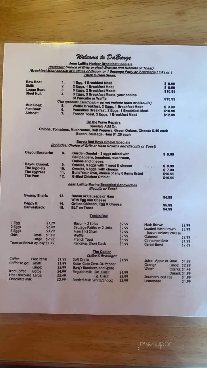 Da Barge - Lafitte, LA menu_pic