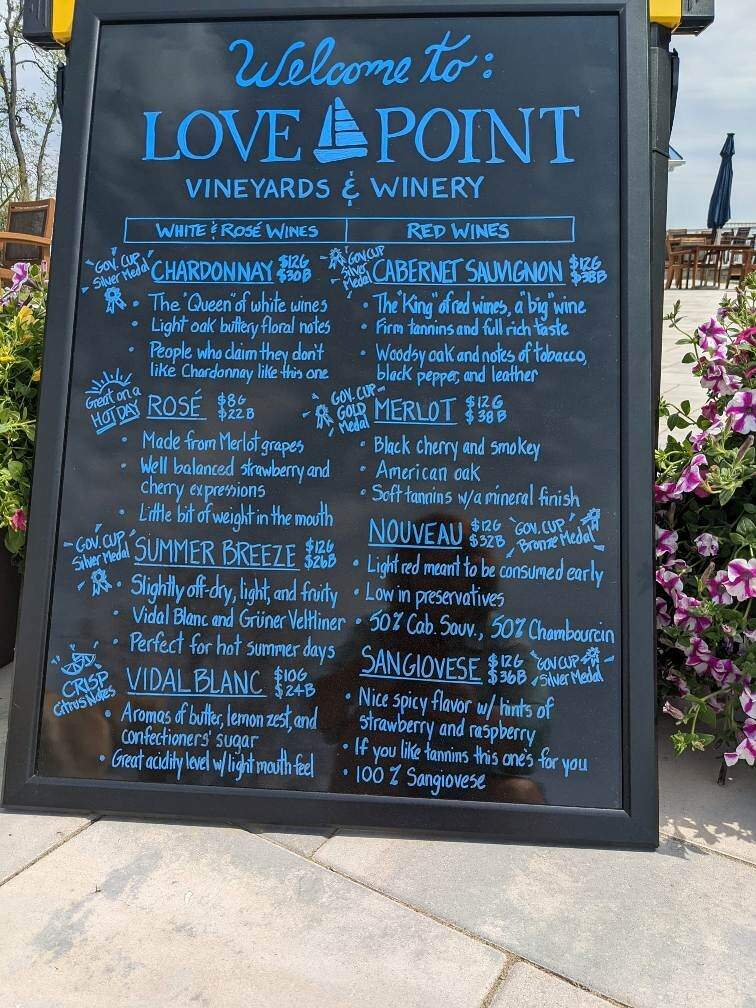 Love Point Vineyards and Winery - Stevensville, MD menu_pic