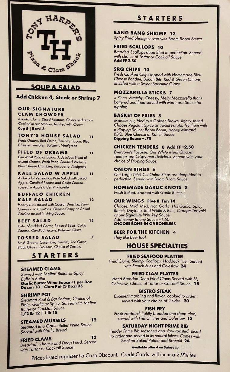 Tony Harper's Pizza & Clam - Inlet, NY menu_pic