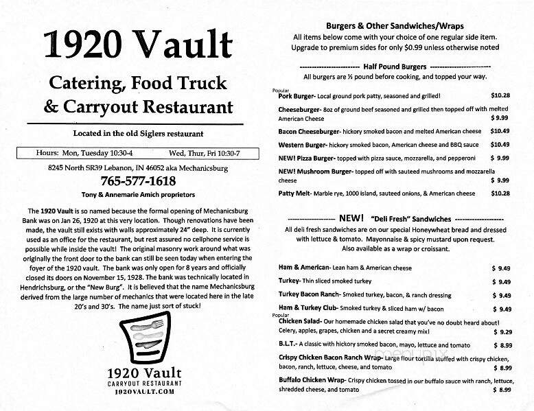 1920 Vault - Lebanon, IN menu_pic