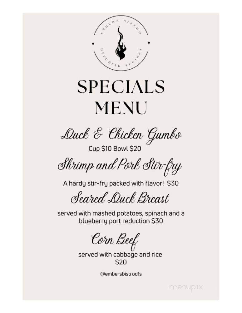 Embers Bistro - DeFuniak Springs, FL menu_pic