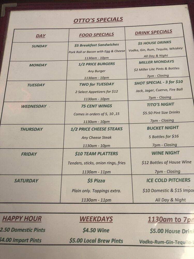 Otto's Bar & Grill - Ocean Township, NJ menu_pic