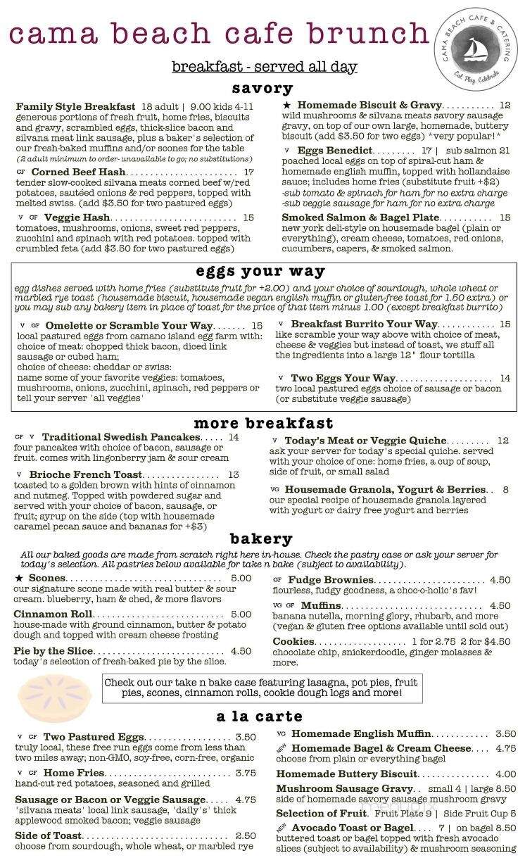 Cama Beach Cafe & Catering - Camano Island, WA menu_pic
