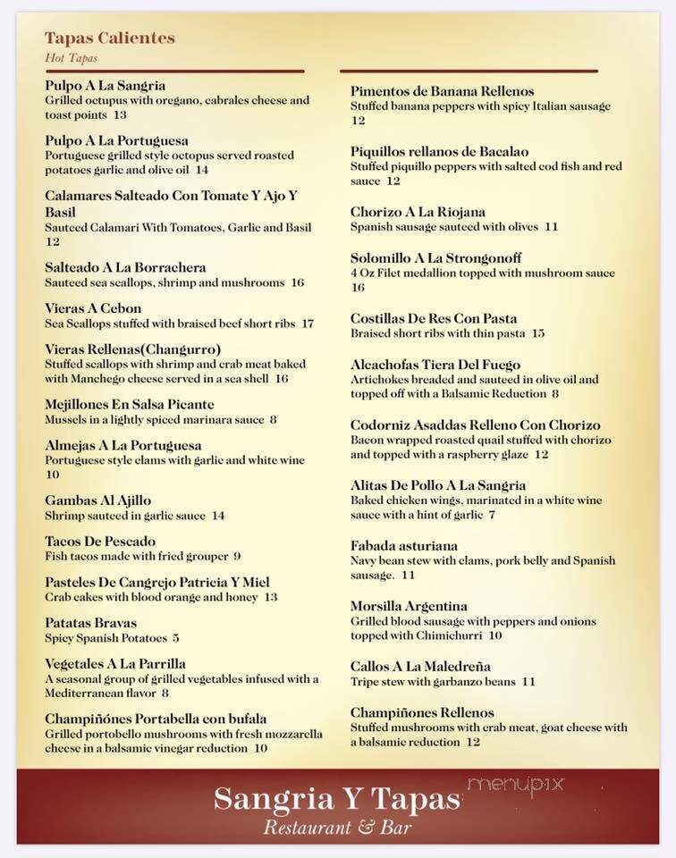 Sangria y Tapas Bar & Restaurant - Westlake, OH menu_pic
