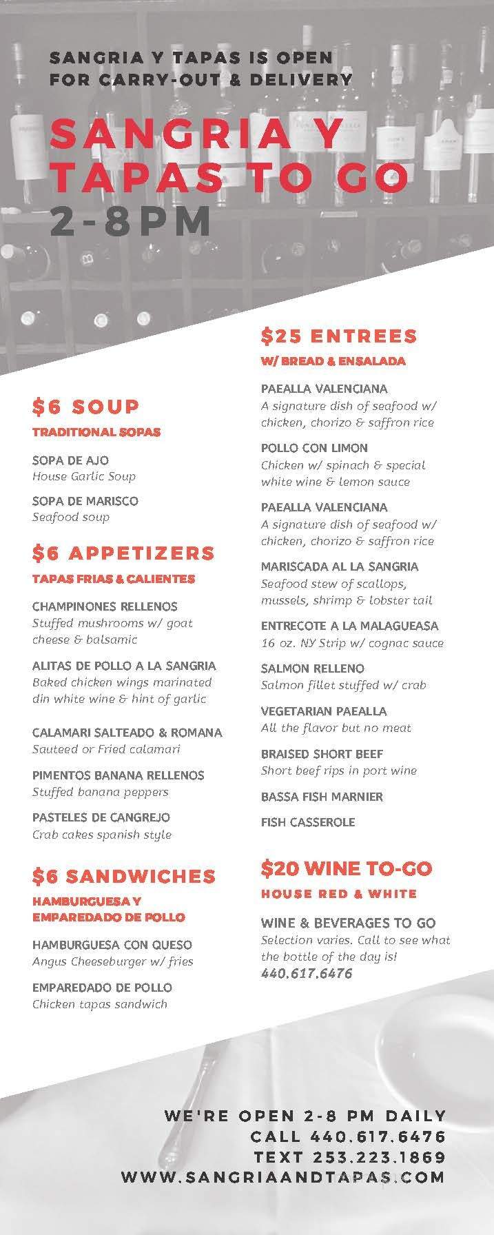 Sangria y Tapas Bar & Restaurant - Westlake, OH menu_pic