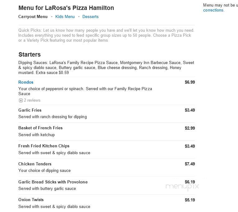 Larosa's - Hamilton, OH menu_pic