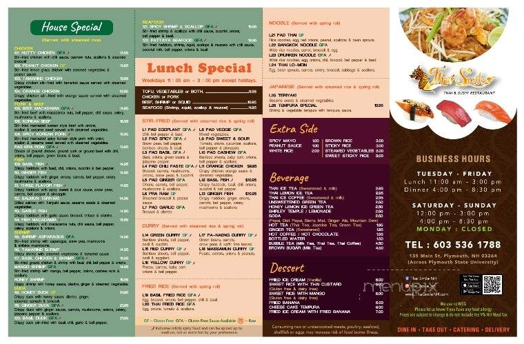 Thai Smile - Plymouth, NH menu_pic