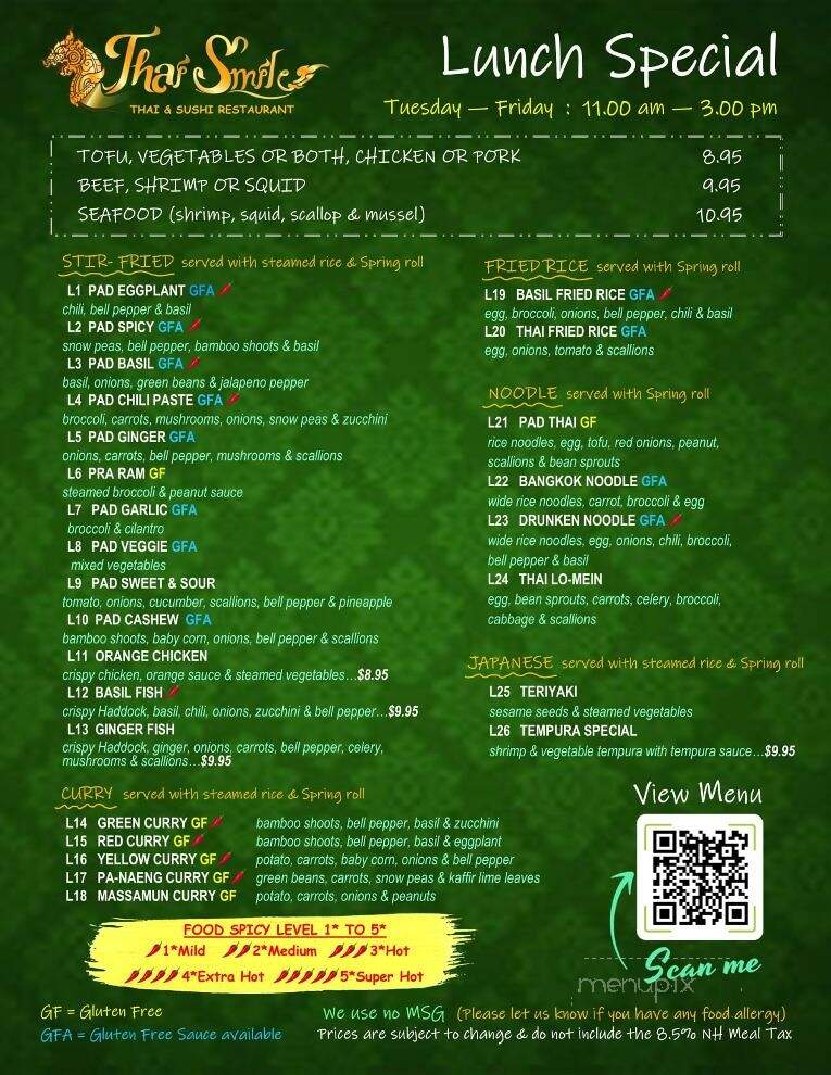 Thai Smile - Plymouth, NH menu_pic