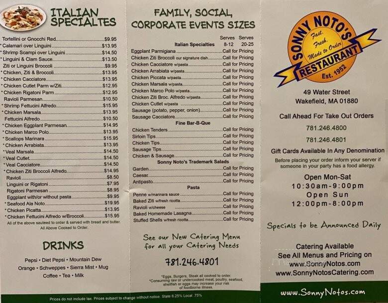 Sonny Noto's Restaurant - Wakefield, MA