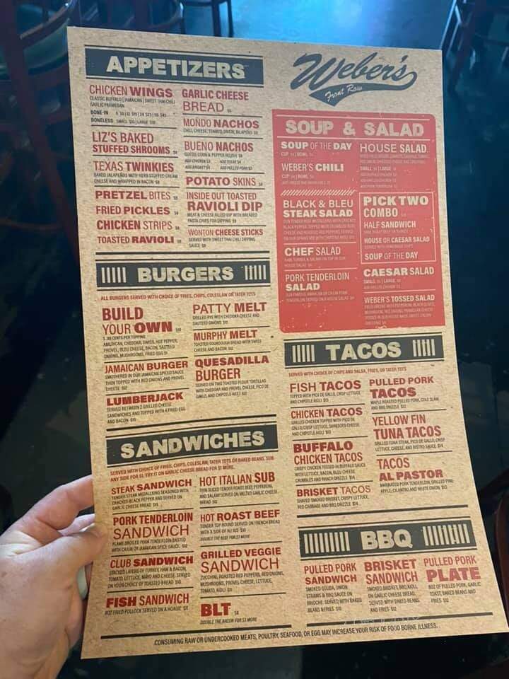 Weber's Front Row - Arnold, MO menu_pic