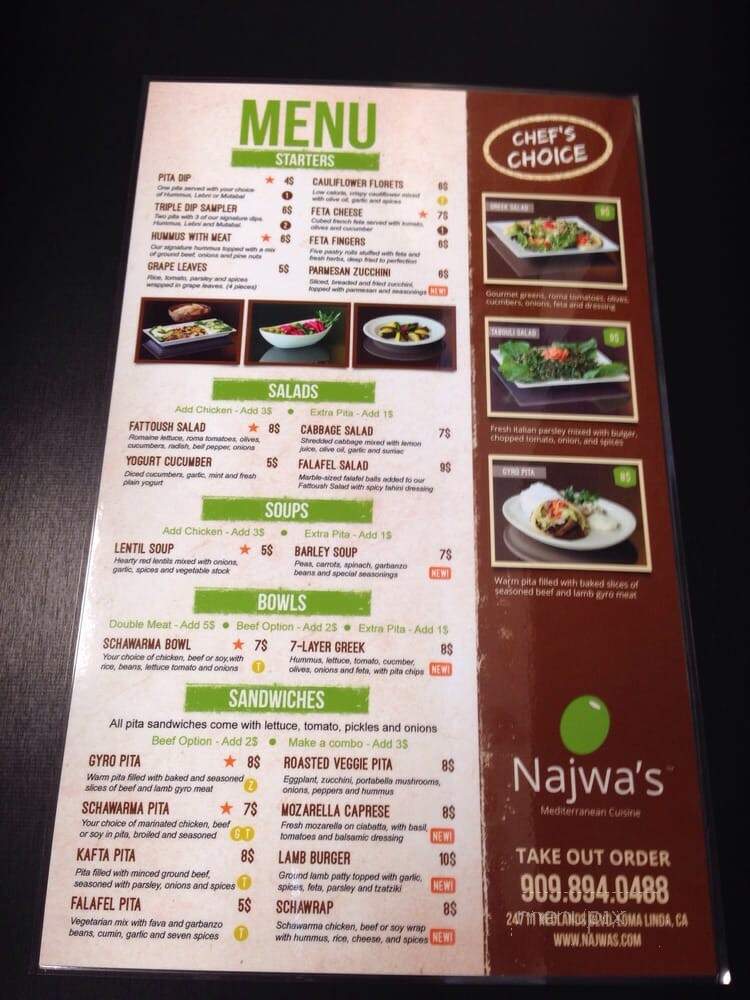 Najwa's Mediterranean Cuisine - Loma Linda, CA menu_pic
