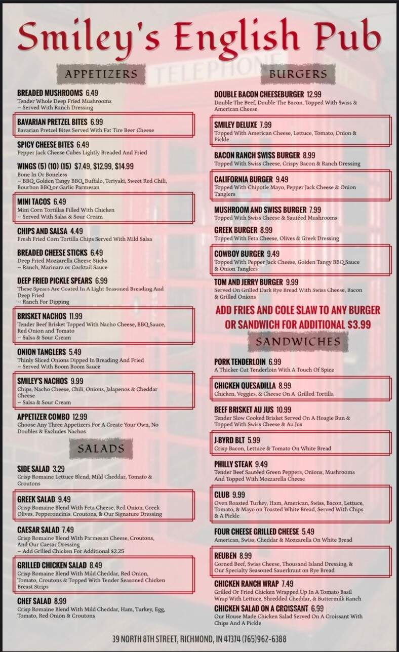 Smiley's Pub & Beer Garden - Richmond, IN menu_pic