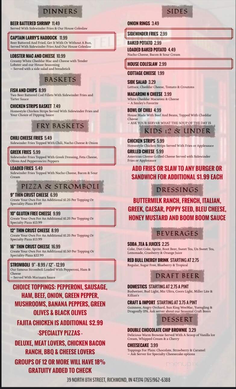 Smiley's Pub & Beer Garden - Richmond, IN menu_pic