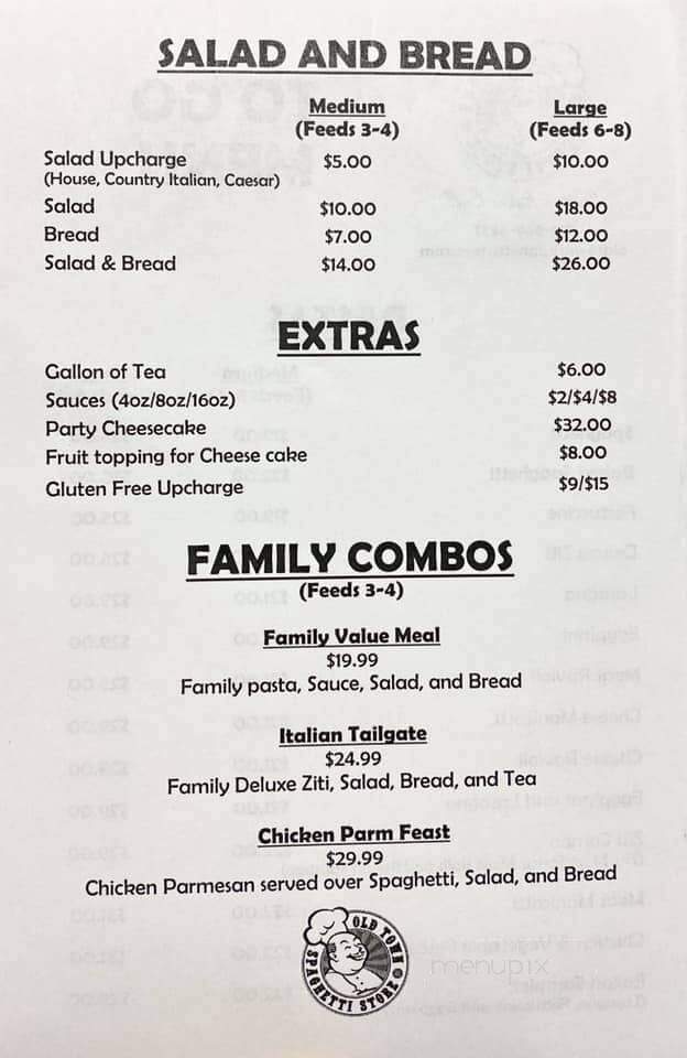 Old Town Spaghetti Store - Jackson, TN menu_pic