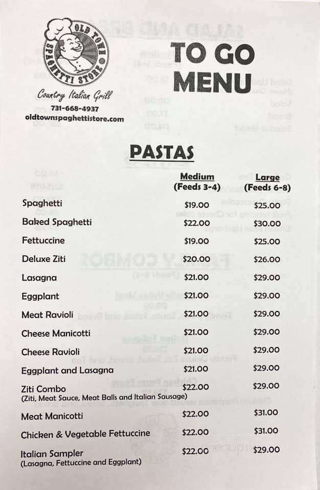 Old Town Spaghetti Store - Jackson, TN menu_pic