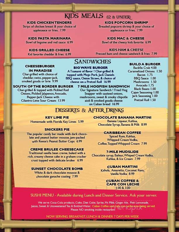 Sunset Grille & Raw Bar - Marathon, FL menu_pic
