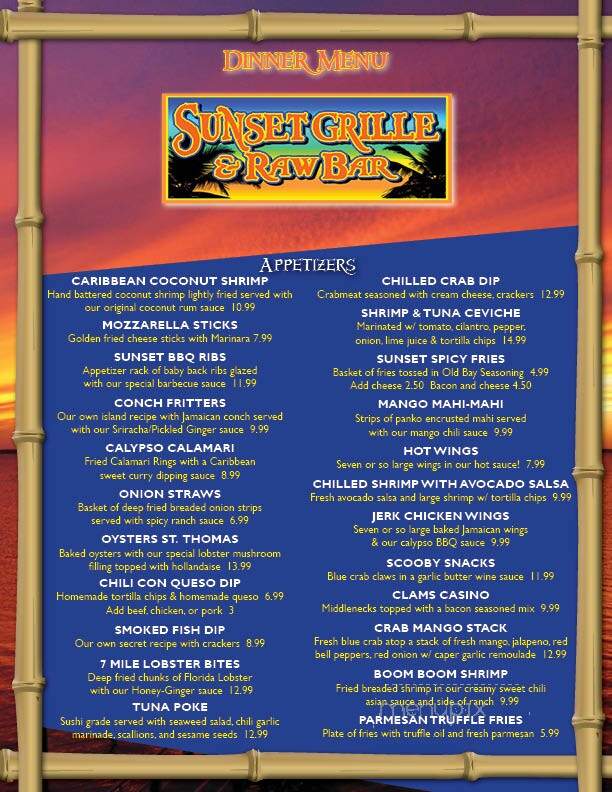 Sunset Grille & Raw Bar - Marathon, FL menu_pic