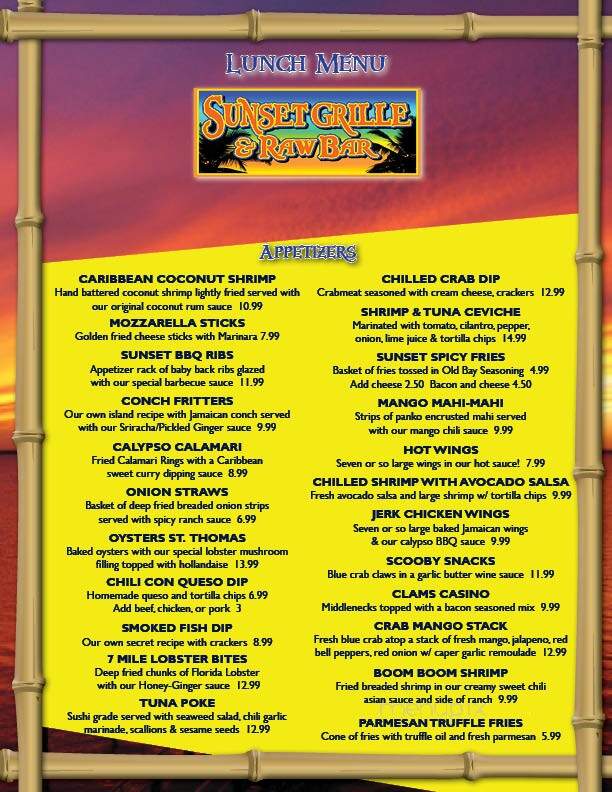 Sunset Grille & Raw Bar - Marathon, FL menu_pic