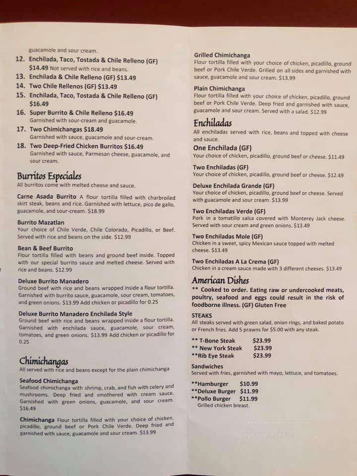 Mazatlan Restaurant - Bonney Lake, WA menu_pic