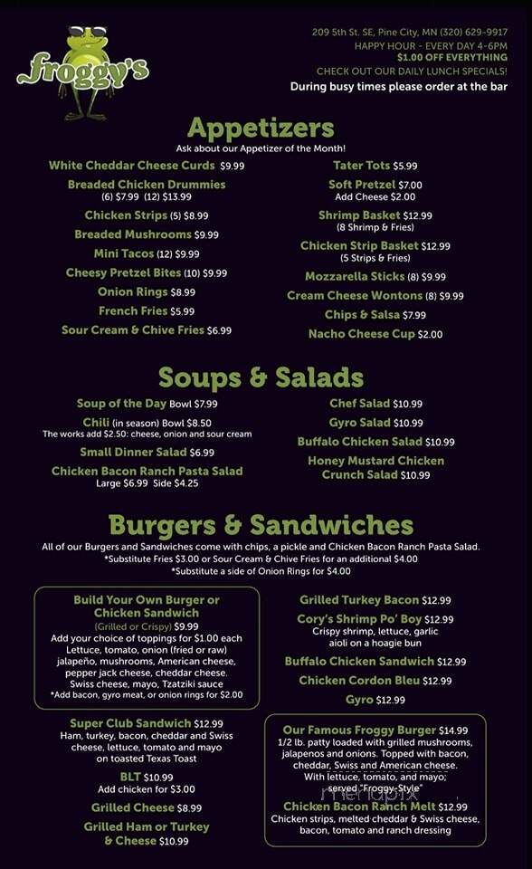 Froggy's - Pine City, MN menu_pic