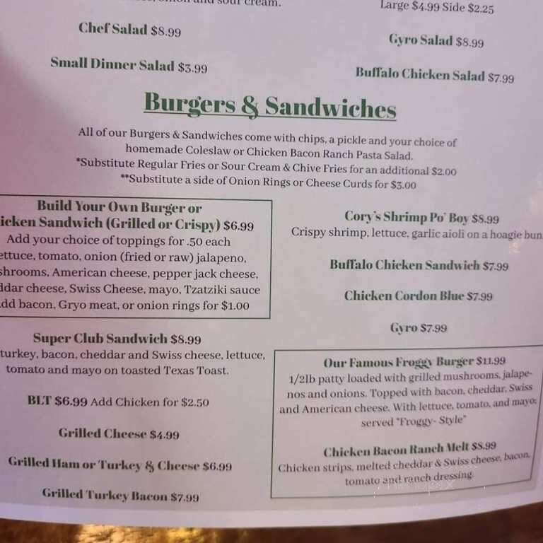 Froggy's - Pine City, MN menu_pic