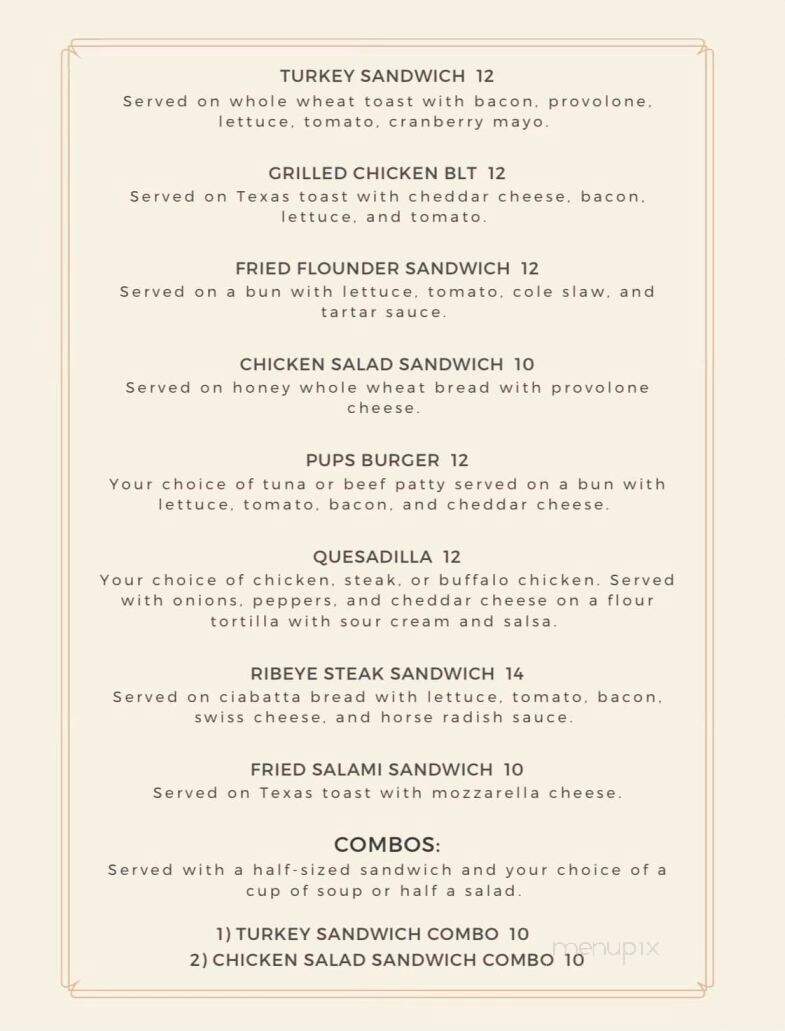 Pup's Steakhouse - Wilson, NC menu_pic