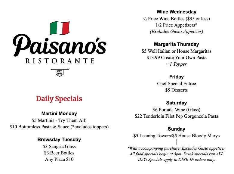 Paisano's Ristorante - Topeka, KS menu_pic