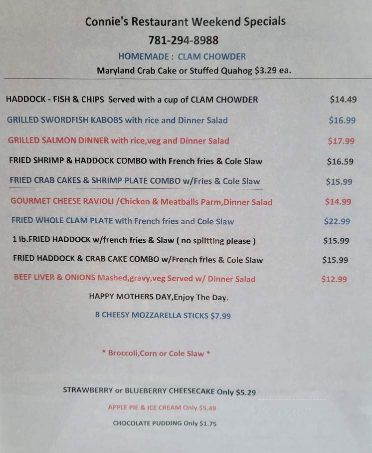 Connie's Restaurant - Hanson, MA menu_pic