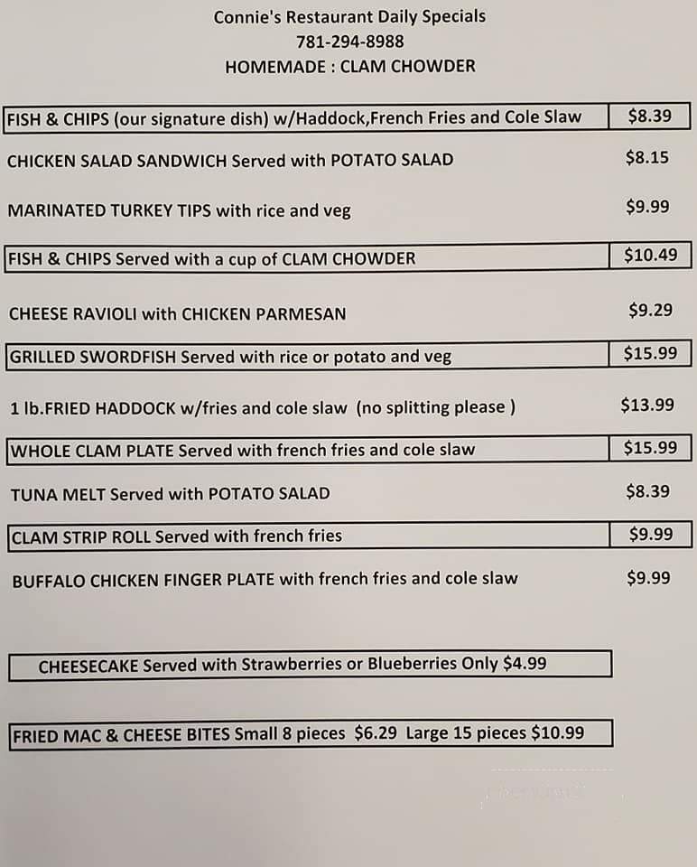 Connie's Restaurant - Hanson, MA menu_pic