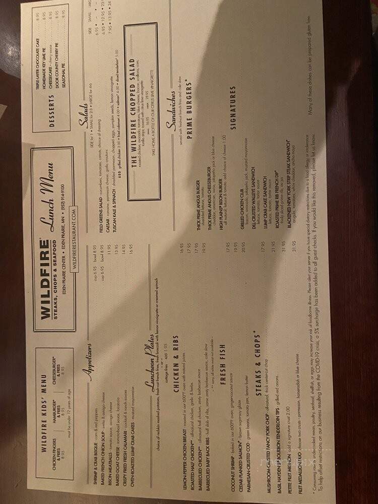 Wildfire Restaurant - Eden Prairie, MN menu_pic