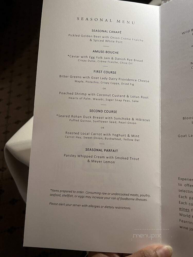Fearrington House - Fearrington Village, NC menu_pic