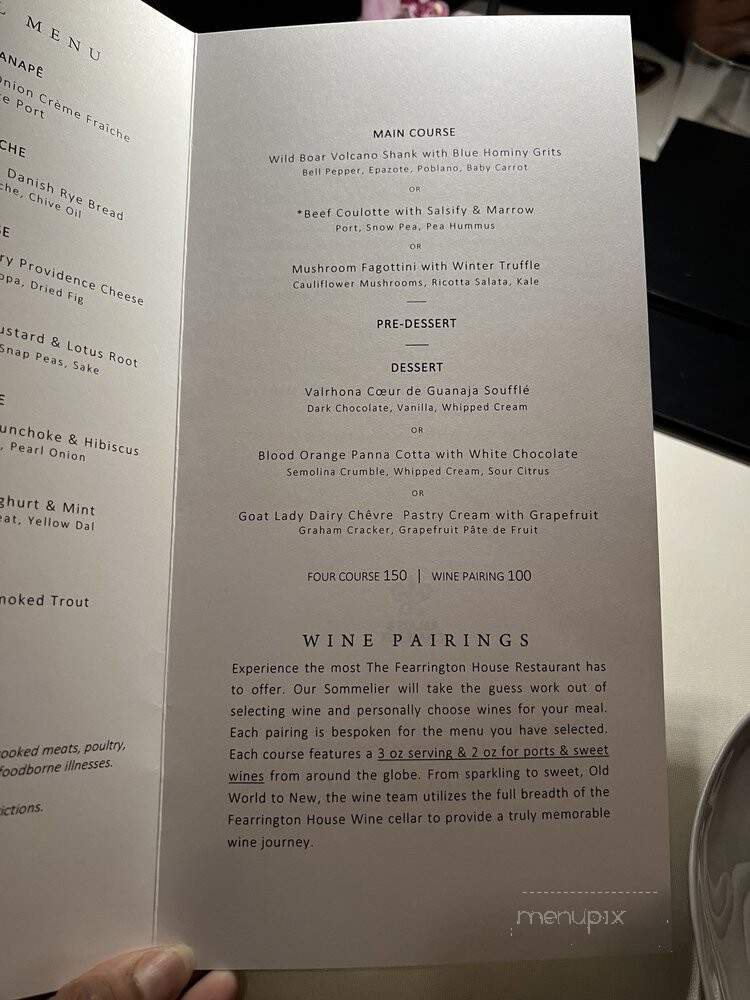 Fearrington House - Fearrington Village, NC menu_pic