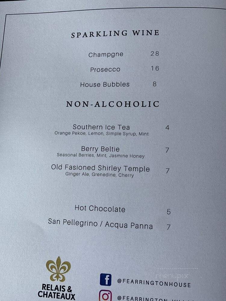 Fearrington House - Fearrington Village, NC menu_pic